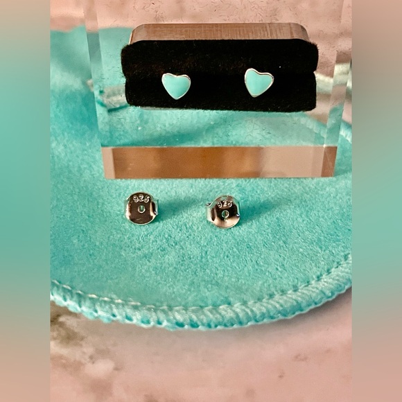 🩵STAMPED S925 Silver/Teal Heart Stud Earrings NWT - Picture 10 of 14